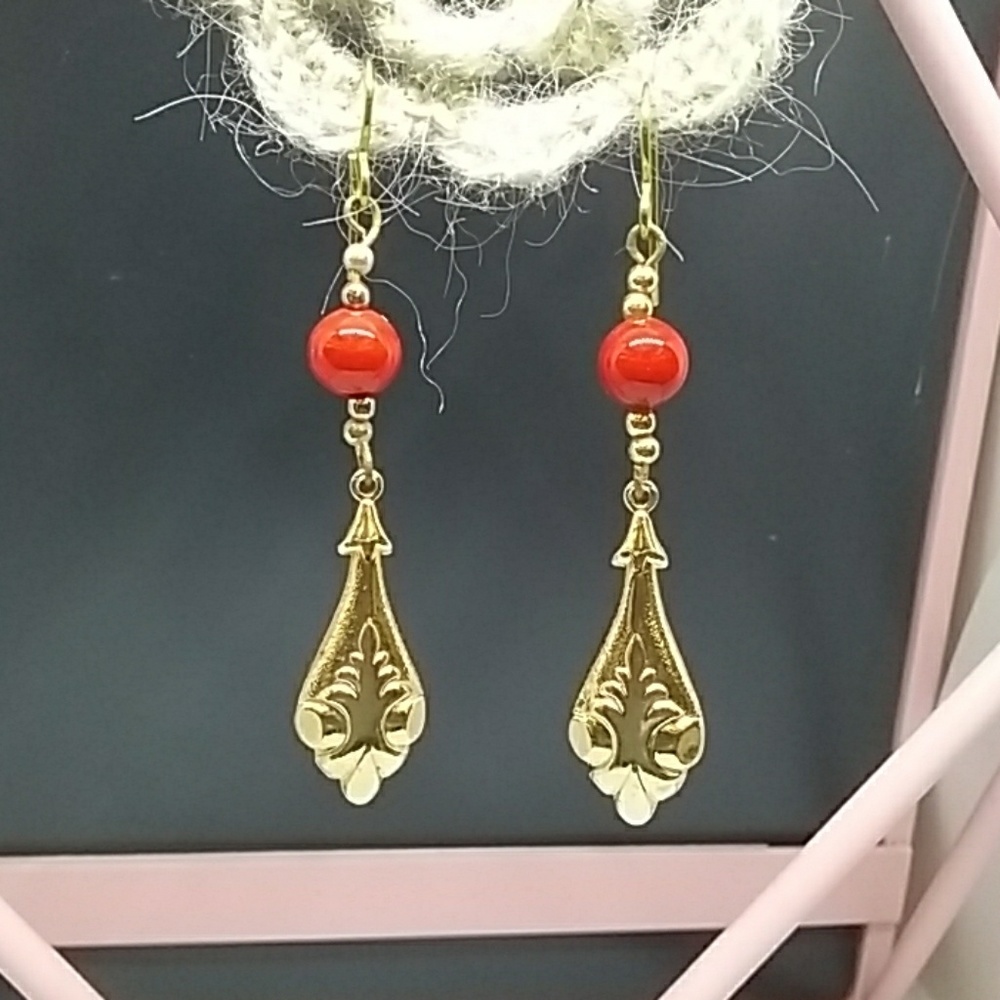 Vintage red and gold earrings